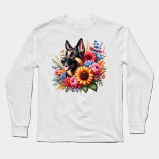 A German shepherd decorated with beautiful colorful flowers. Long Sleeve T-Shirt